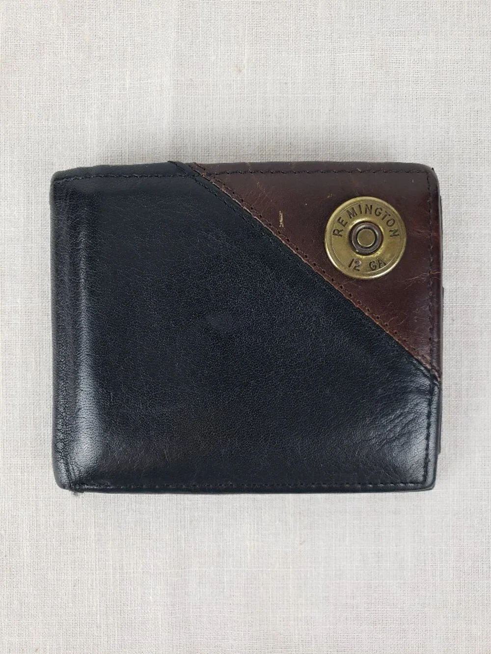 Remington Genuine Leather 12 Gauge Bifold Wallet Black Brown 3.5x4.5
